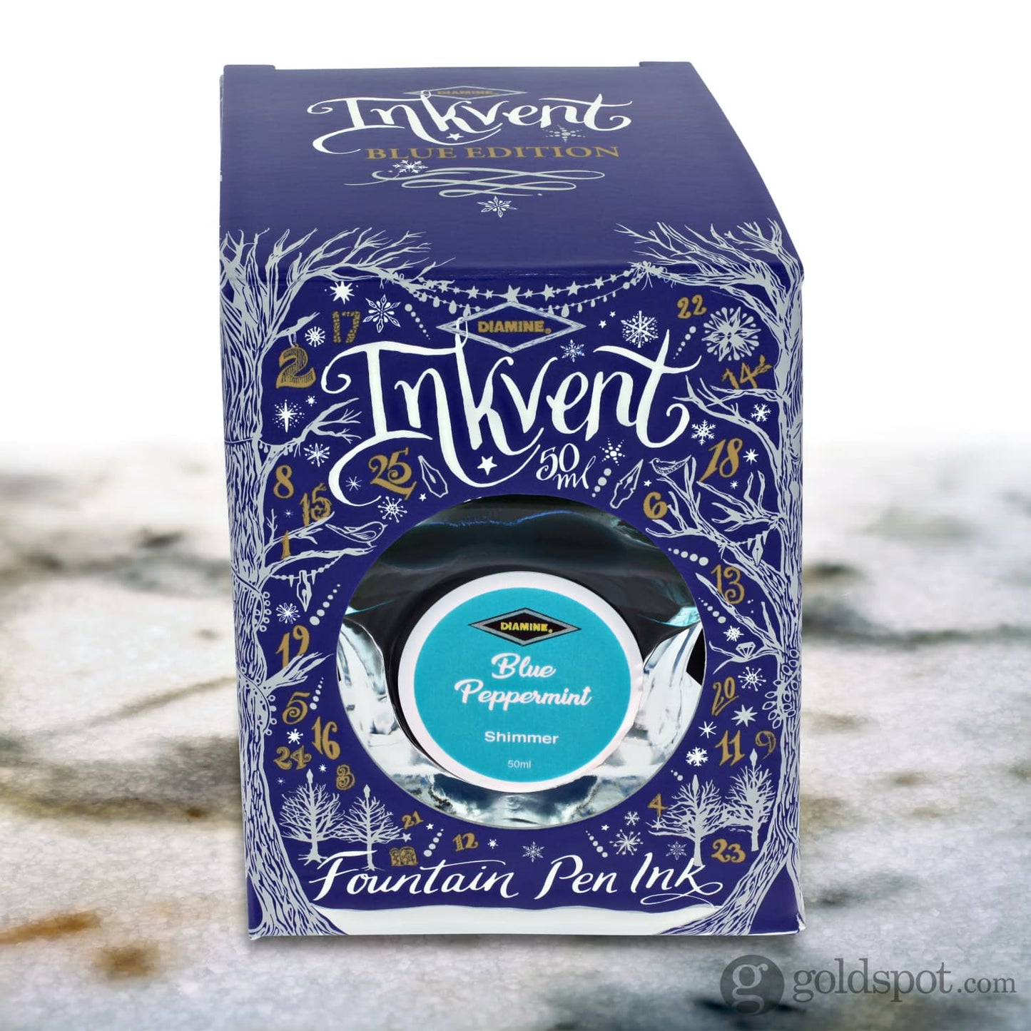 Diamine Inkvent Blue Edition Shimmer Bottled Ink in Blue Peppermint - 50 mL Bottled Ink