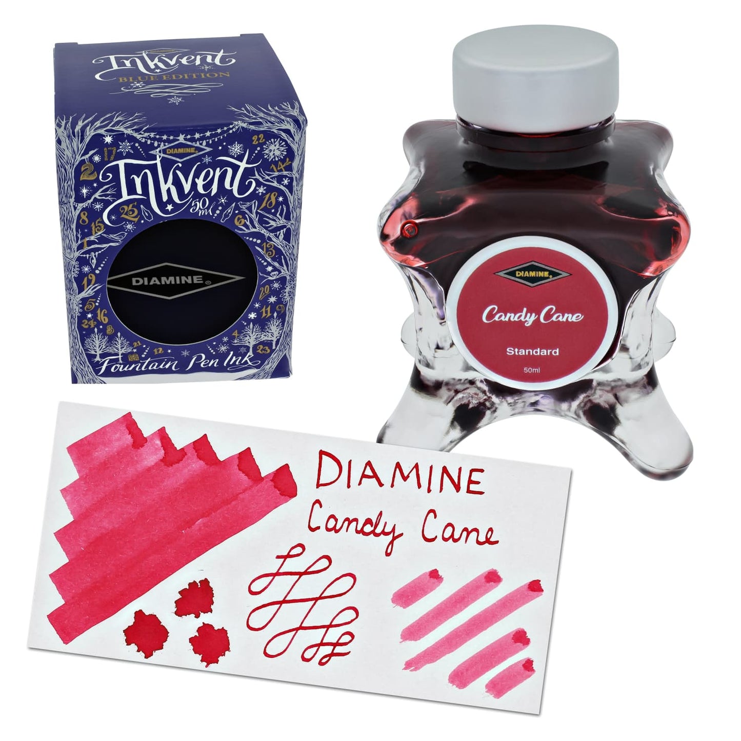 Diamine Inkvent Blue Edition Standard Bottled Ink in Candy Cane - 50 mL Bottled Ink