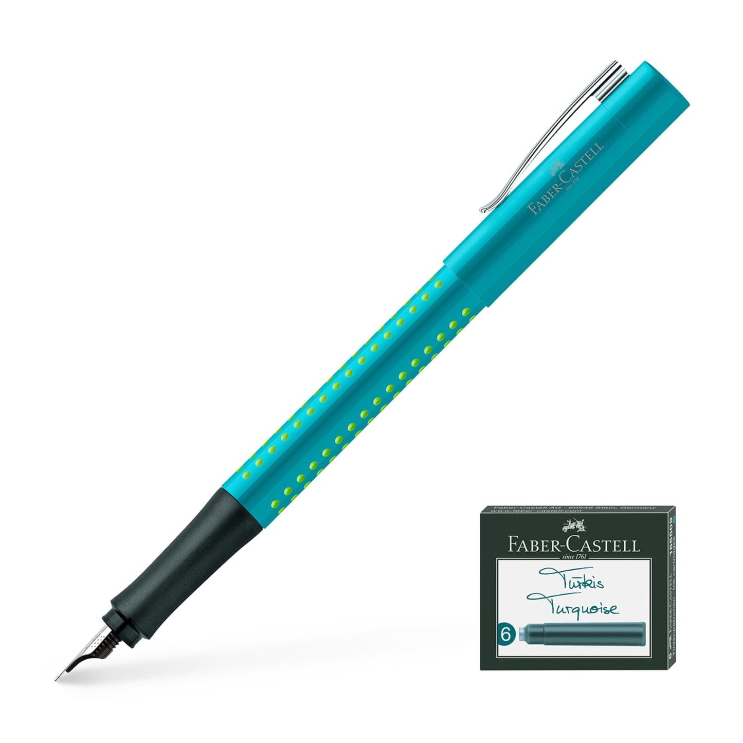 Faber-Castell Grip 2010 Fountain Pen in Bicolor Turquoise with Cartridges - Extra Fine Point Fountain Pen