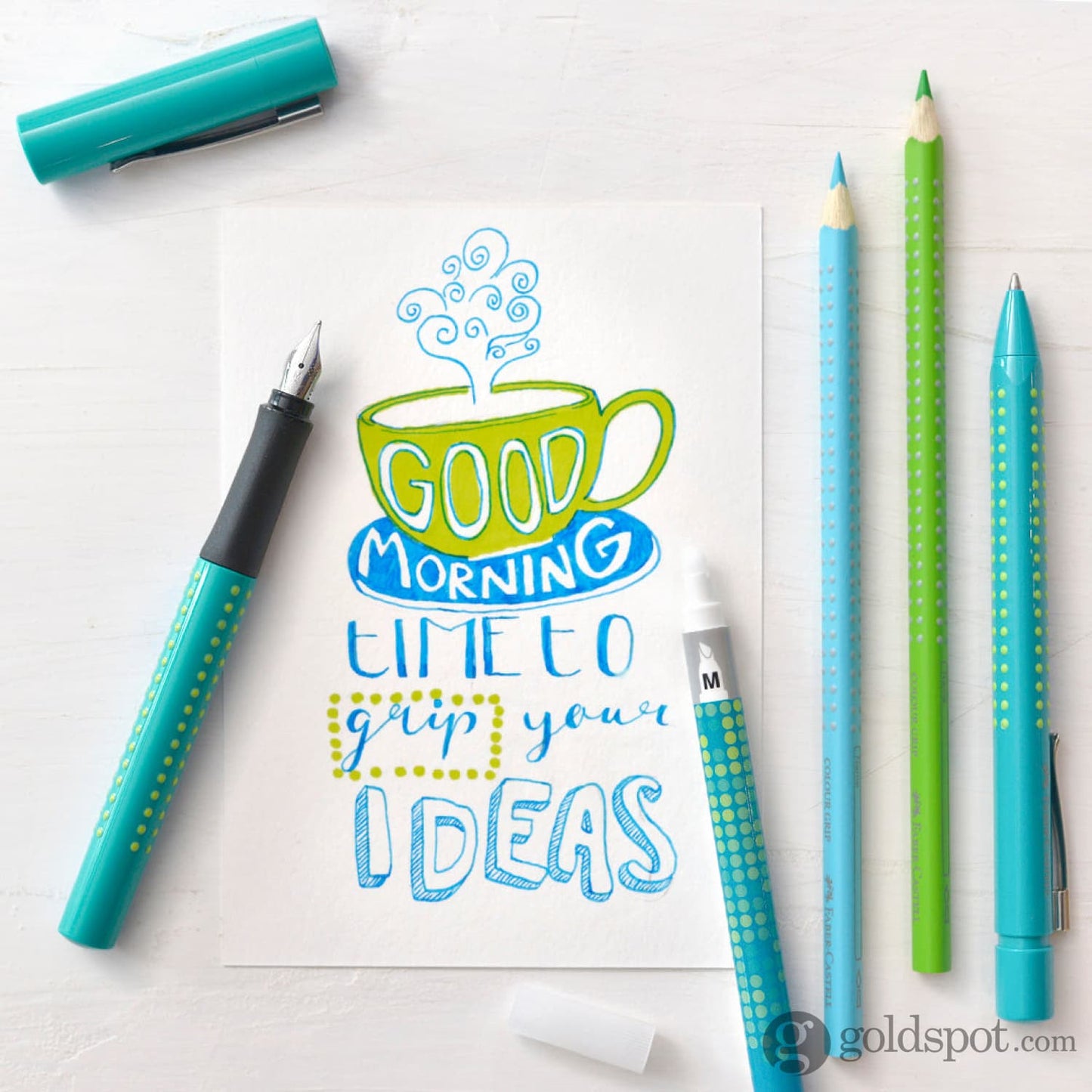 Faber-Castell Grip 2010 Fountain Pen in Bicolor Turquoise with Cartridges - Extra Fine Point Fountain Pen