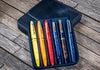 Galen Leather Magnum Opus Six Pen Hard Case with Removable Pen Tray in Crazy Horse Navy Blue Pen Case
