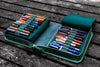 Galen Leather Pen Case Zippered 40 Slots in Crazy Horse Forest Green Pen Cases
