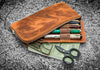 Galen Leather Slip-N-Zip Zippered 4 Slot Pen Pouch in Crazy Horse Brown Pen Case