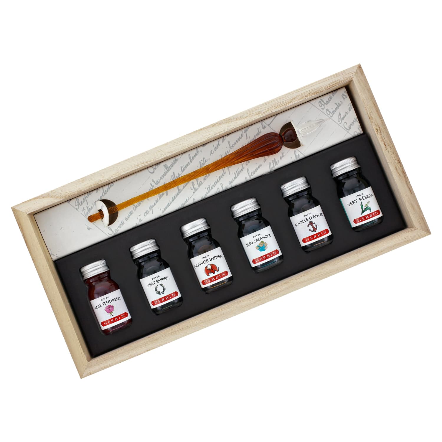 J. Herbin Round Glass Pen and Ink Set in Clear