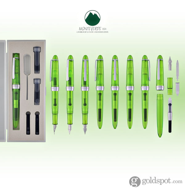 Monteverde Monza ID Fountain Pen in Green Set - Flex Nib