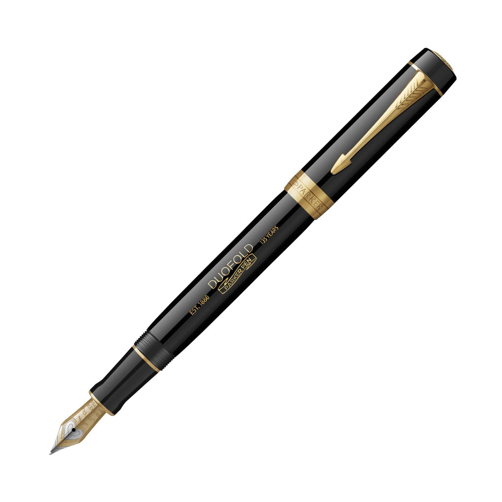 Parker Duofold 135th Anniversary Centennial Fountain Pen in Black with Gold Trim - 18K Gold Fountain Pen