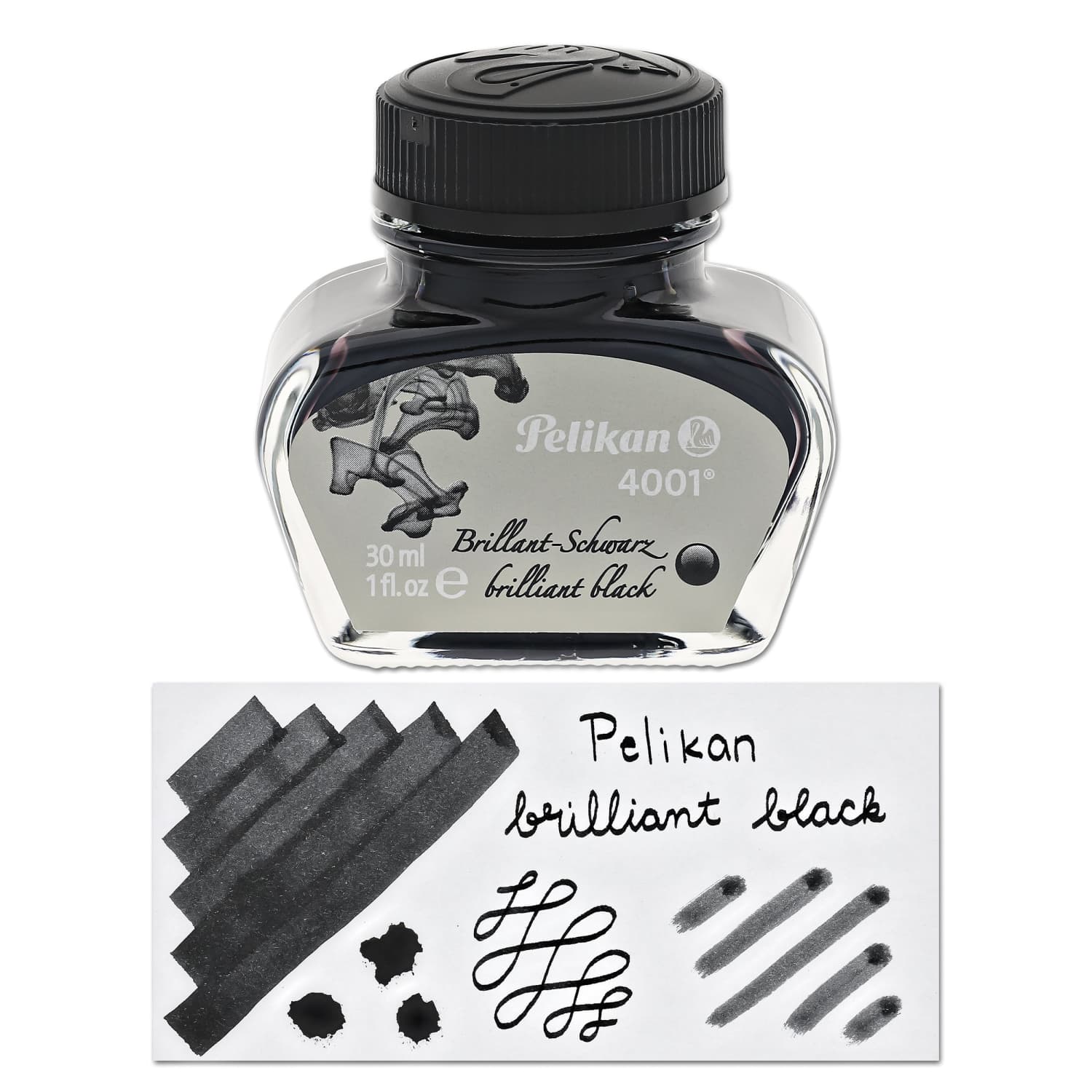 Pelikan 4001 Bottled Ink for Fountain Pens, Brilliant Black, 30ml, 1 Each  (301051)