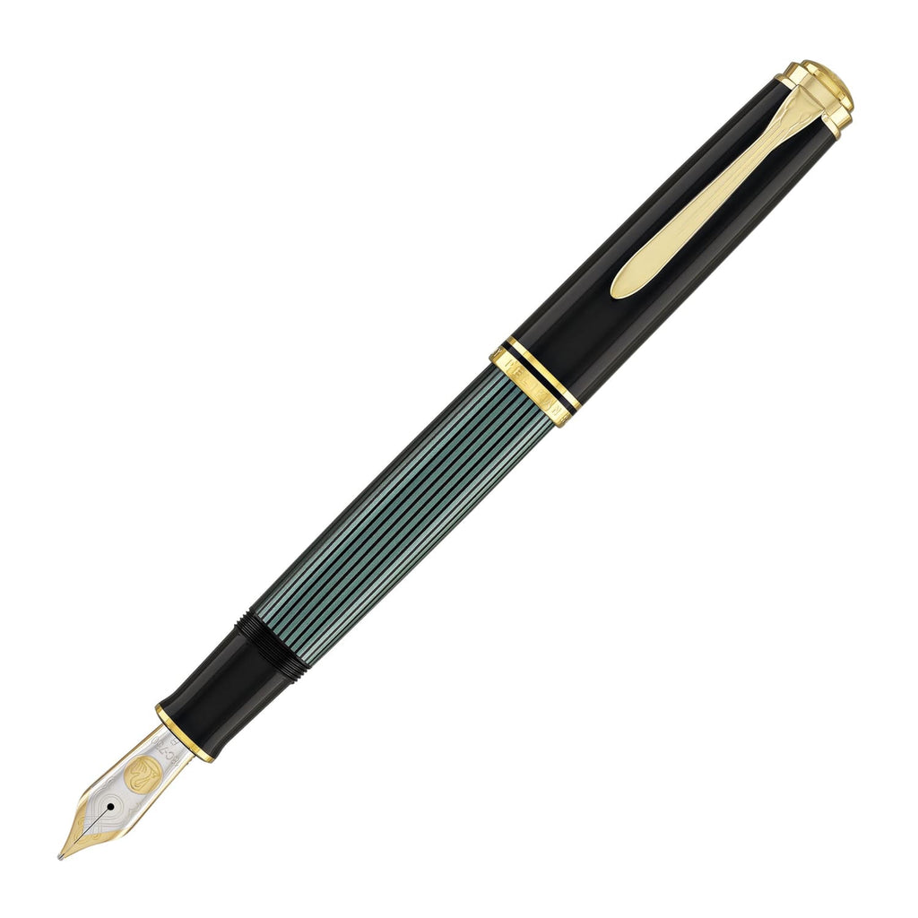 Pelikan Souveran M1000 Fountain Pen in Black & Green - 18K Gold Broad Point Fountain Pen