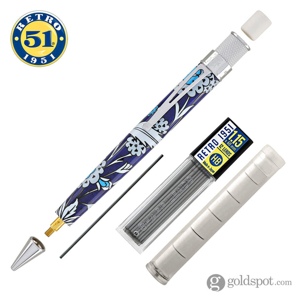 Retro 51 Tornado Metropolitan Mechanical Pencil in Iznik Garden Blue Birds & Flowers - 1.15 mm Mechanical Pencil