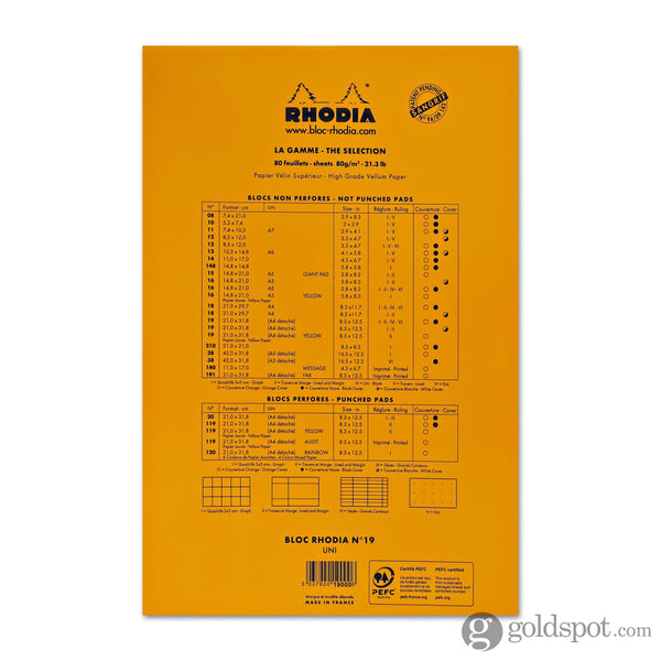Rhodia No. 19 Staplebound 8.25 x 12.5 Notepad in Orange Notepads