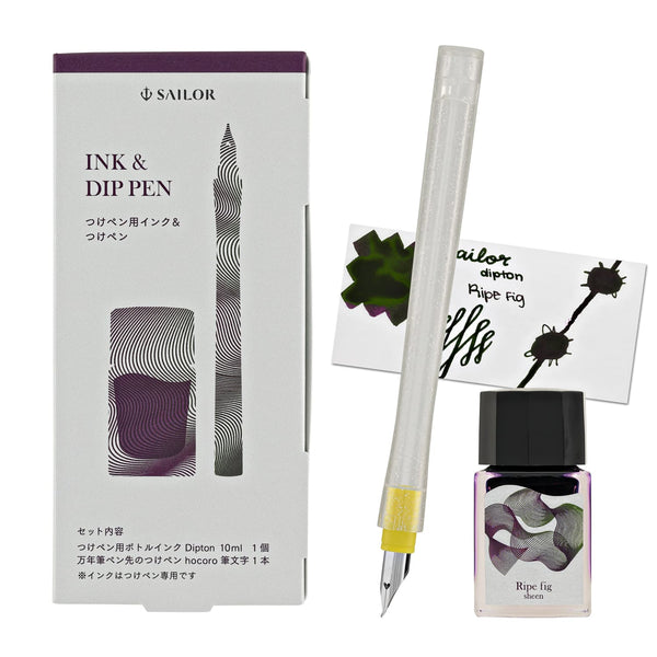 Sailor Compass Dipton Sheen Bottled Ink in Ripe Fig with Dip Pen Set - 10mL Bottled Ink