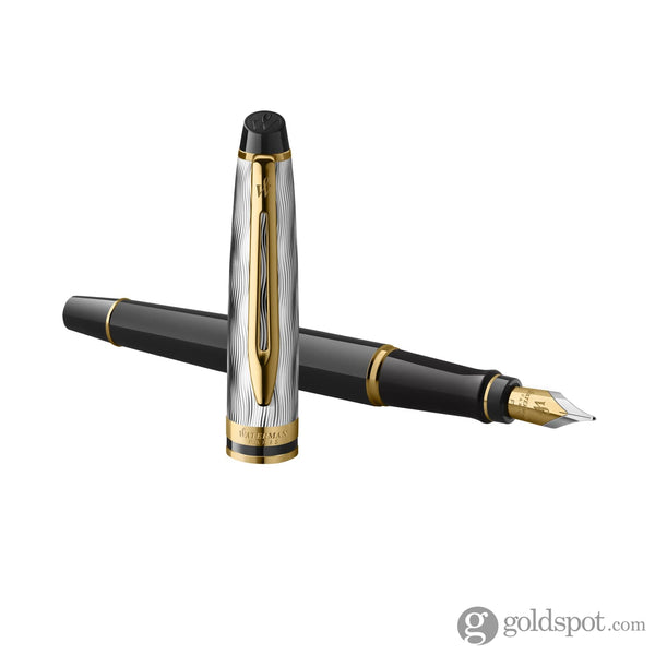 Waterman Expert Deluxe Fountain Pen Reflections of Paris in Black with Gold Trim - Medium Point