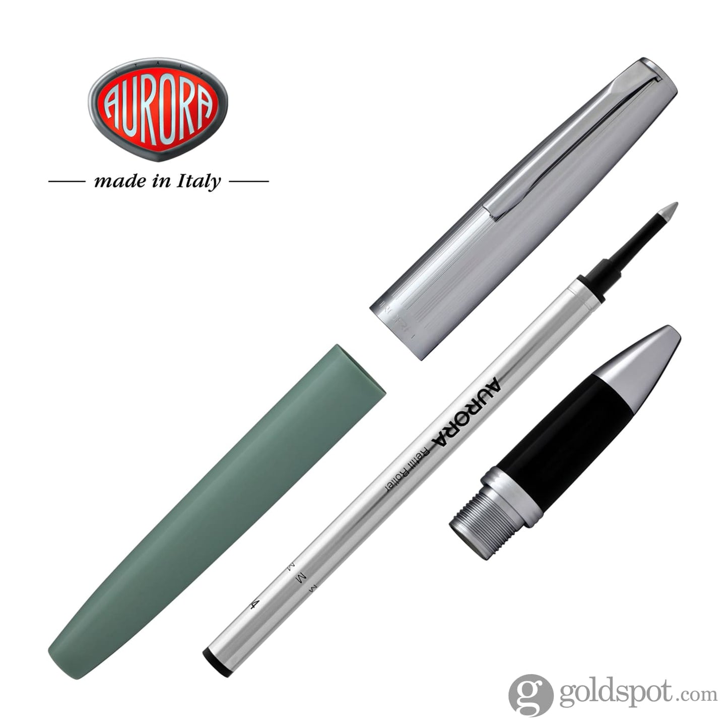 Aurora Duo Cart Rollerball Pen - Light Green Resin With Chrome Cap Rollerball Pen
