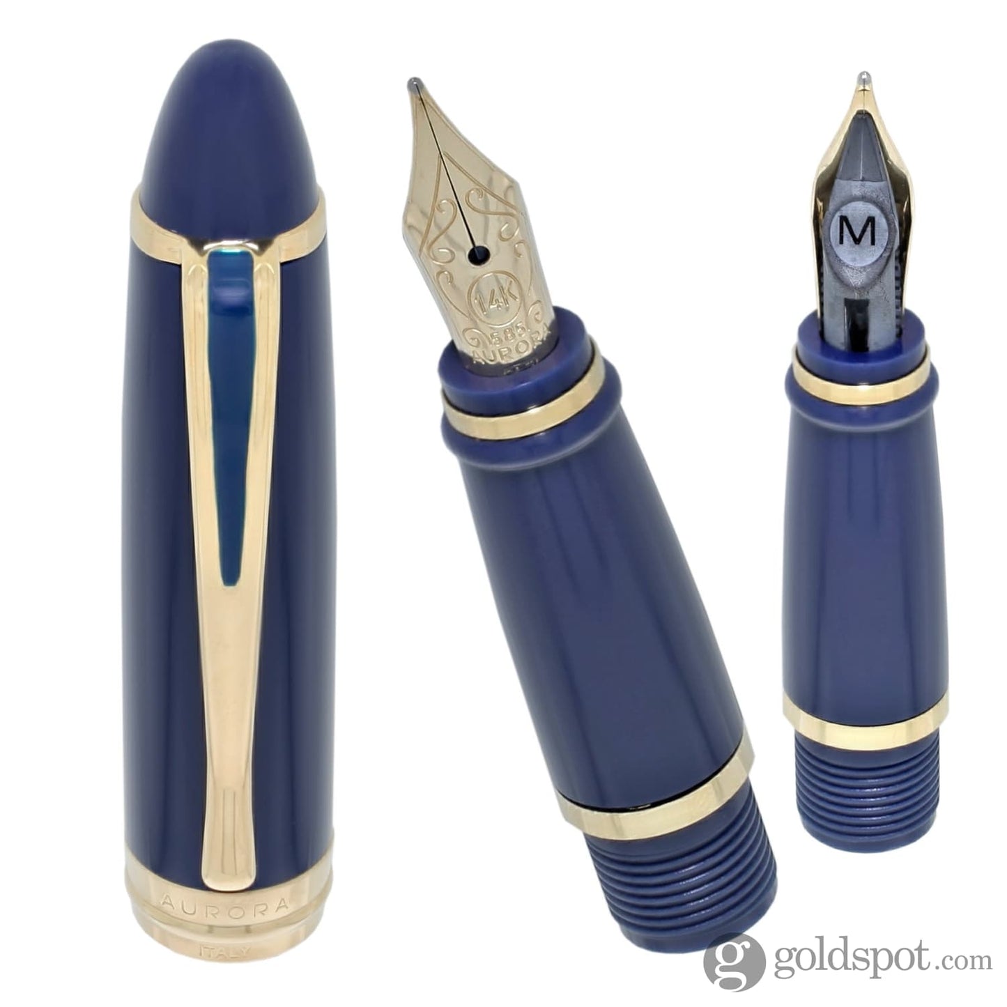 Aurora Ipsilon Deluxe Fountain Pen in Blue with Gold Trim - 14K Gold Fountain Pen
