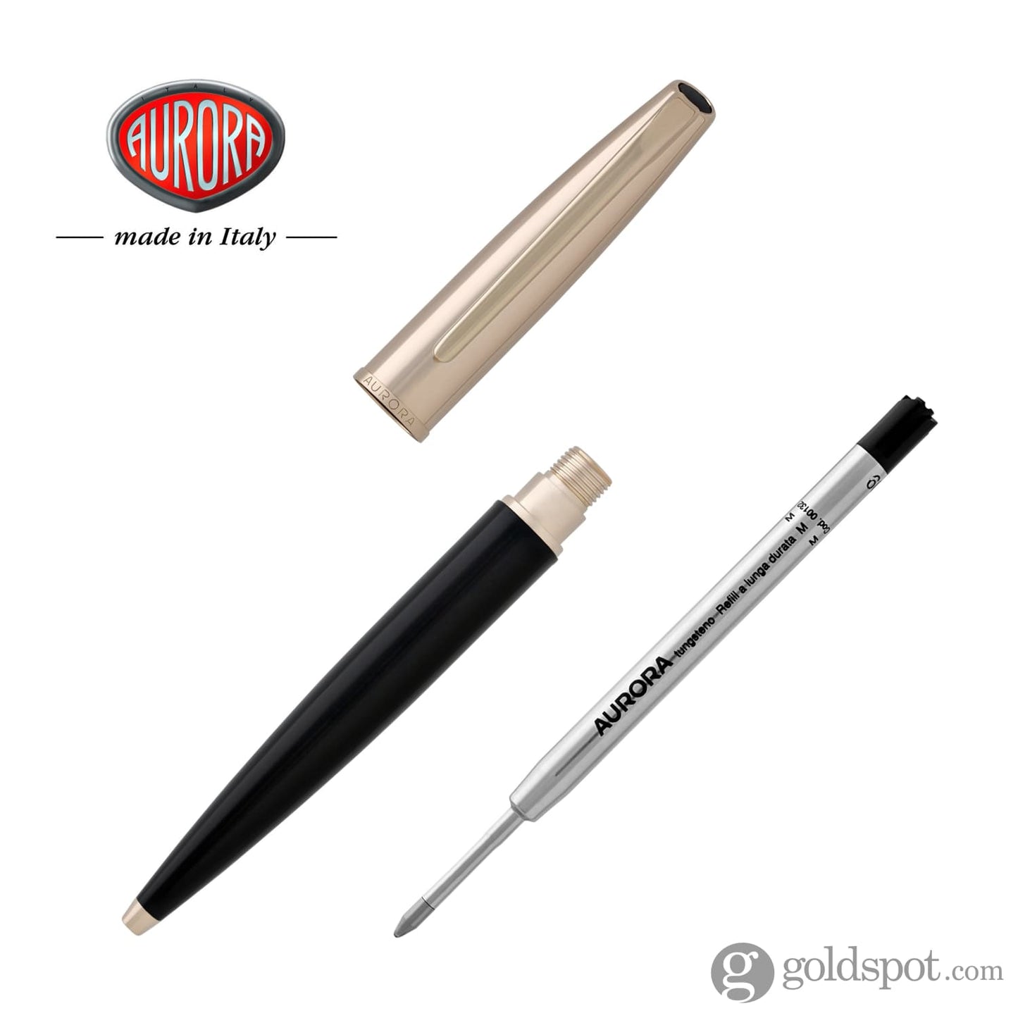 Aurora Style Satin Ballpoint Pen in Black Resin with Rose Gold Cap Ballpoint Pen