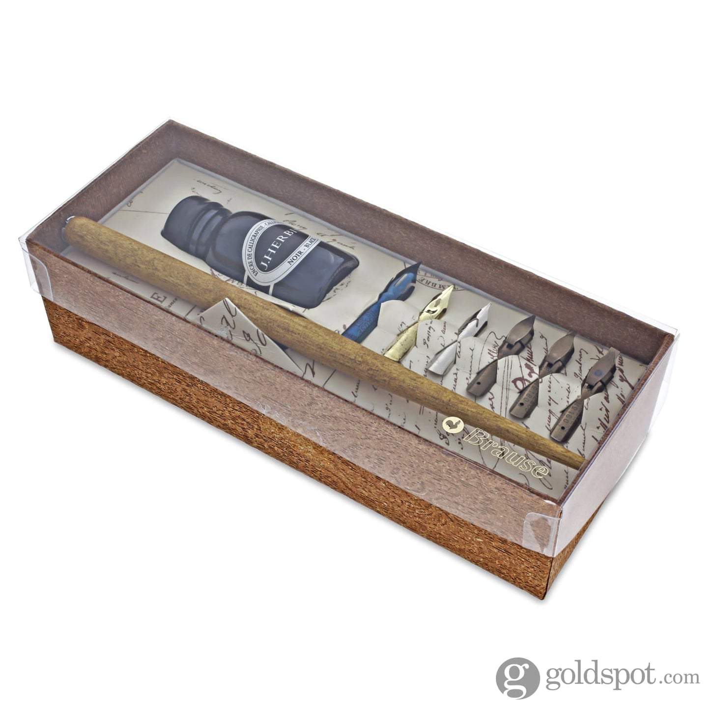 Brause Calligraphy Set - 6 Nibs 1 Wood Nib Holder And 1 Bottle Black Ink
