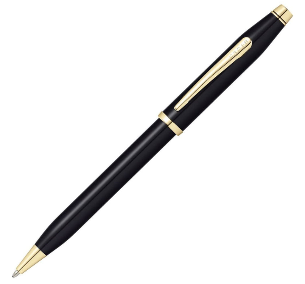 Cross Century II Ballpoint Pen in Black Lacquer with 23K Gold Trim Ballpoint Pen