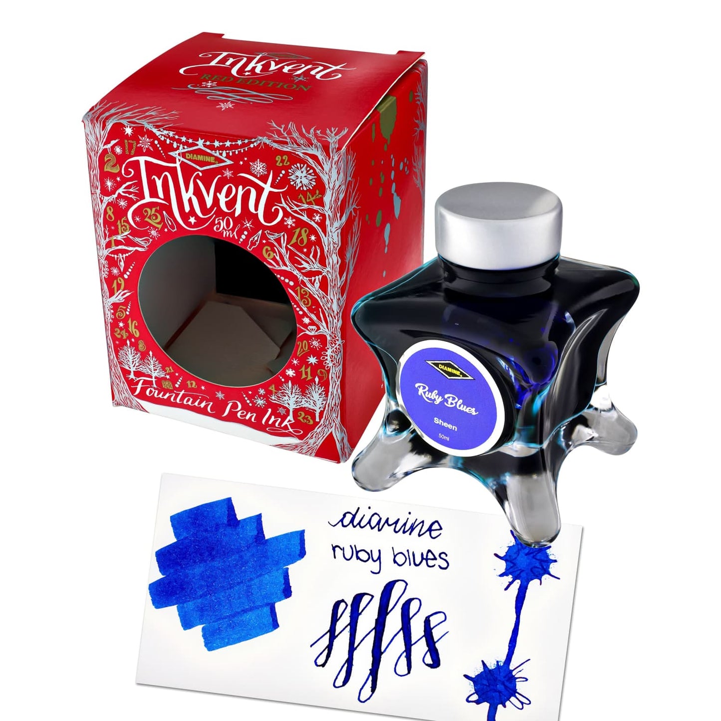 Diamine Inkvent Red Edition Sheen Bottled Ink in Ruby Blues - 50 mL Bottled Ink