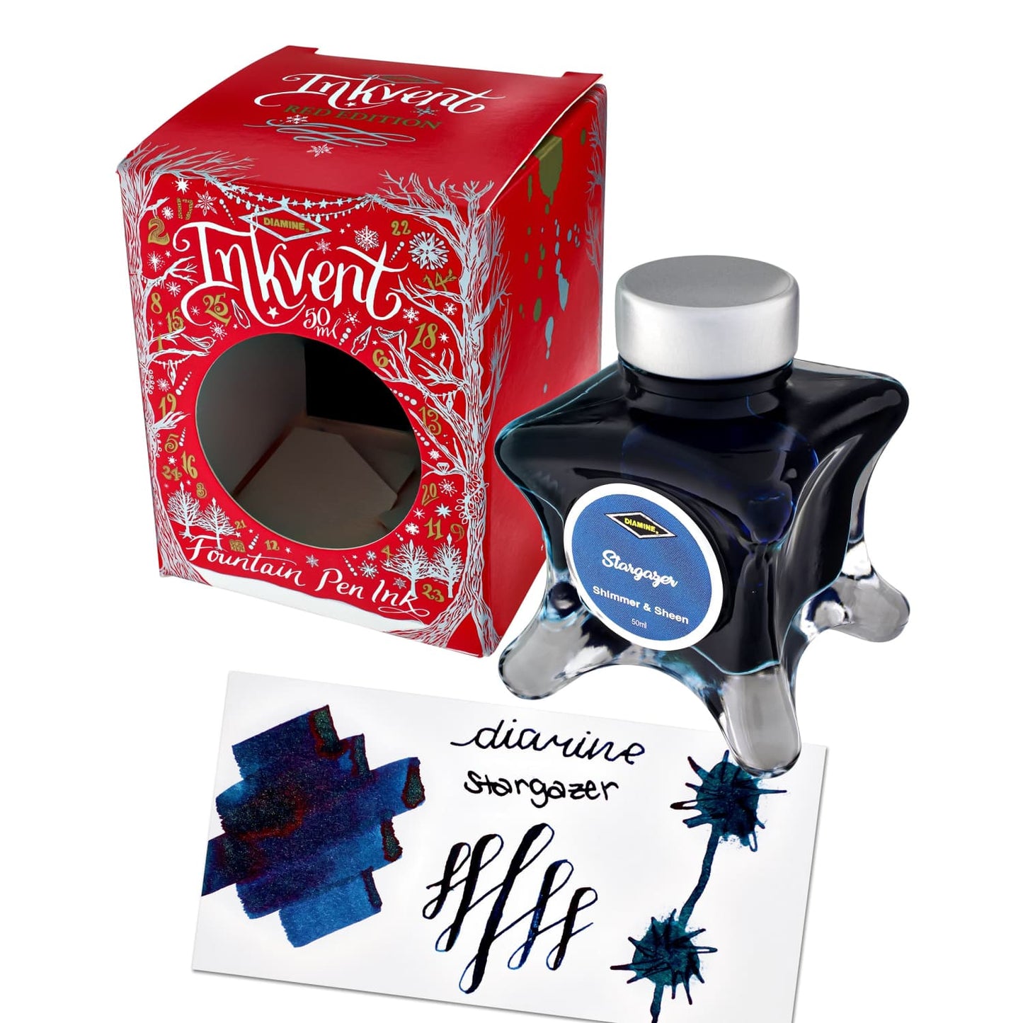 Diamine Inkvent Red Edition Shimmer & Sheen Bottled Ink in Stargazer - 50 mL Bottled Ink