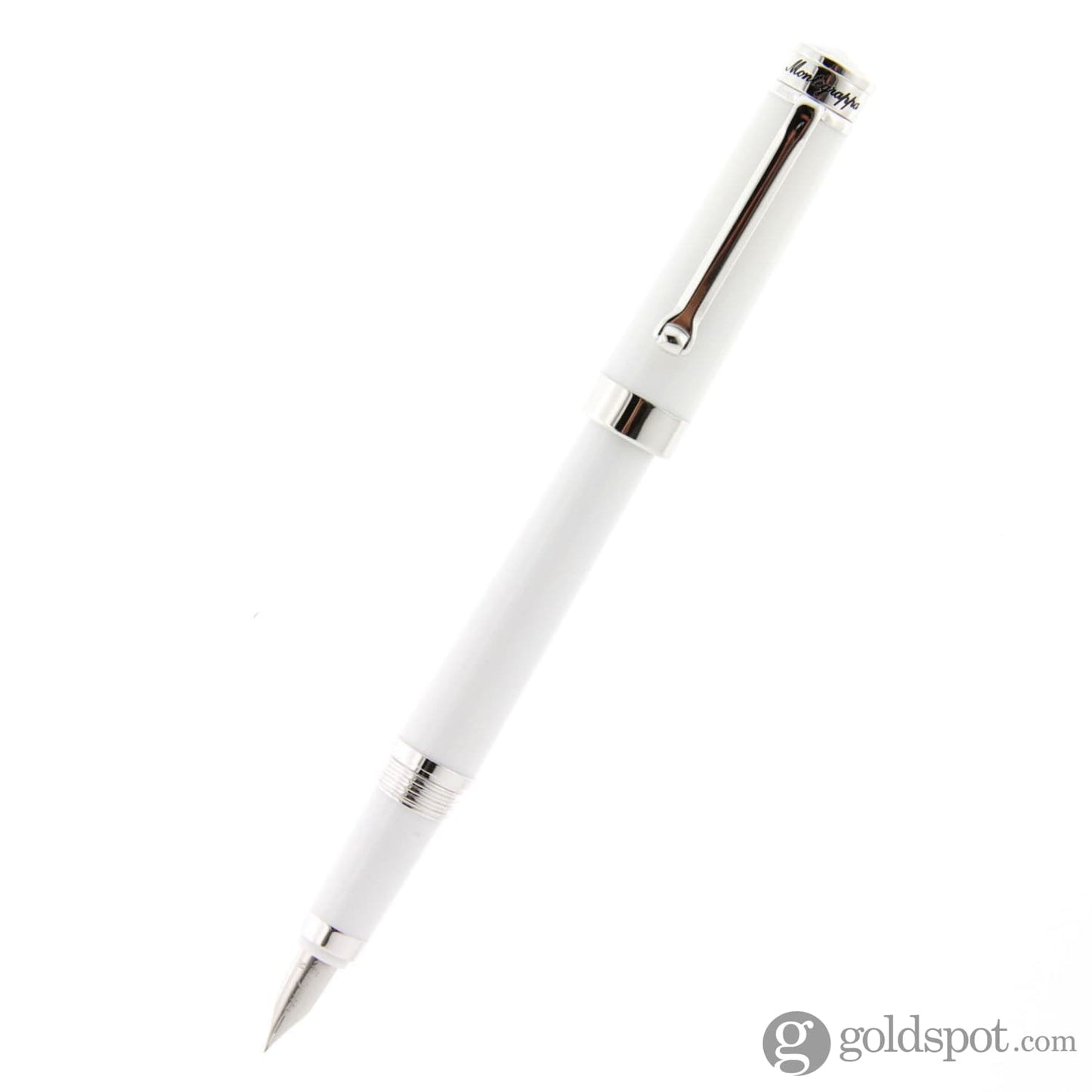 Montegrappa Parola Fountain Pen in White Resin with Chrome Trim - Broad Point Fountain Pen