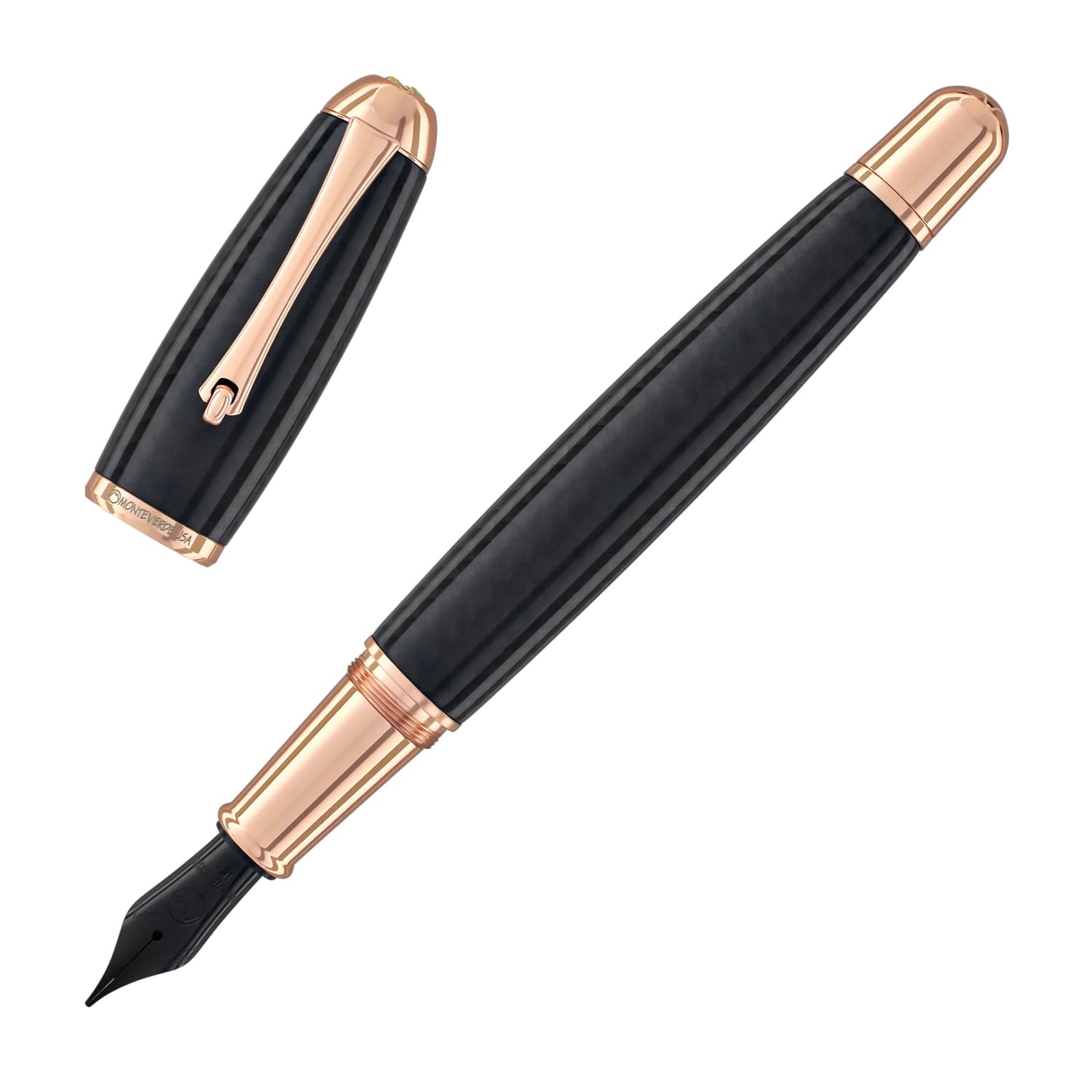 Mont Blanc Black Meisterstuck Rose Gold Coated Classic Fountain