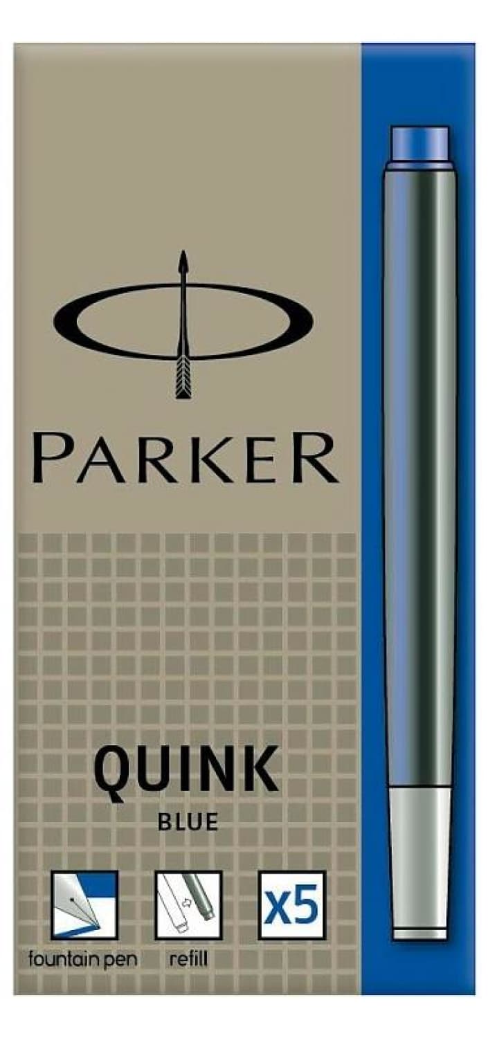 Parker Quink Washable Ink Cartridge in Blue - Pack of 5 - 30160 Fountain Pen Cartridges