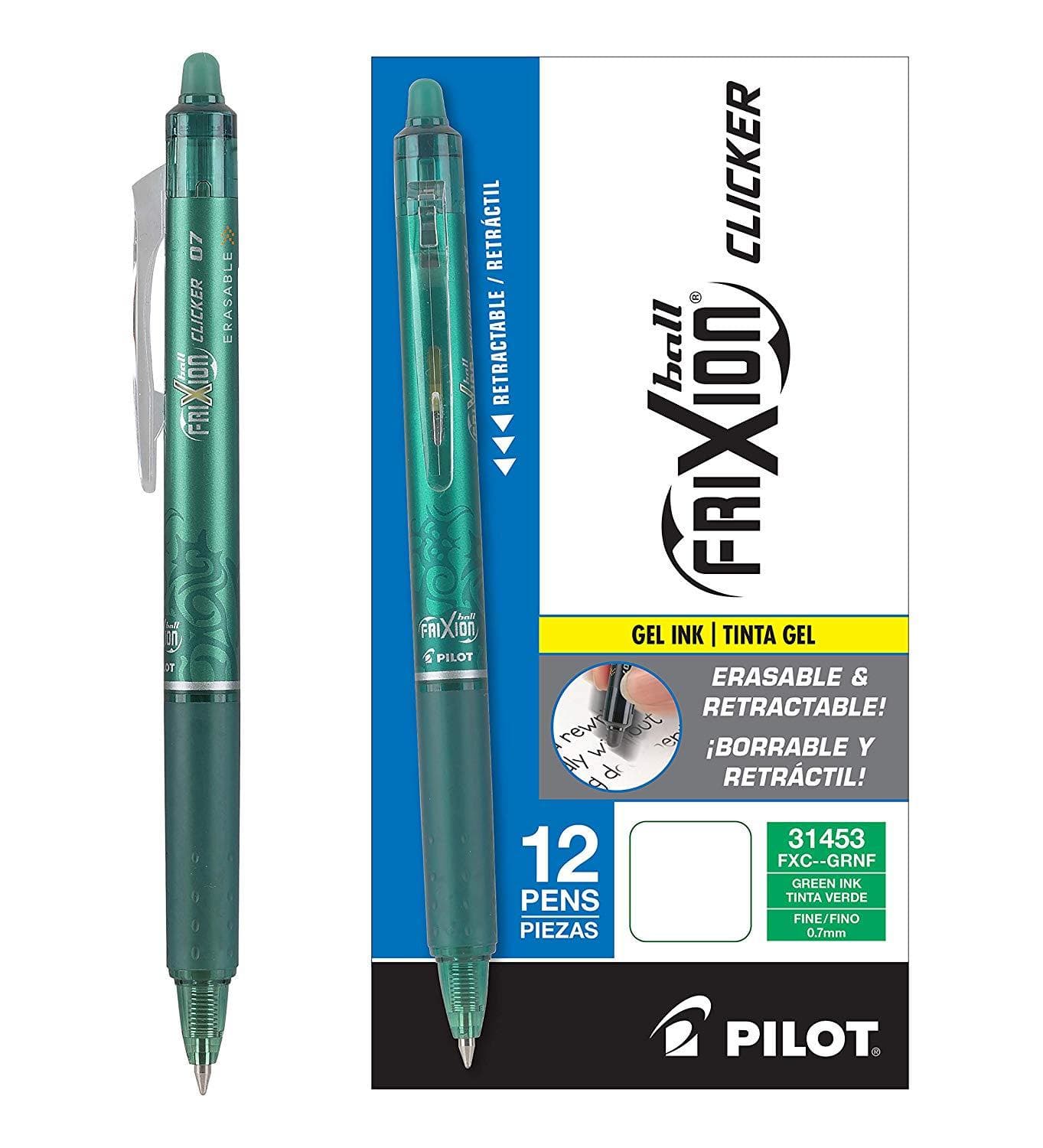 Pilot FriXion Clicker Retractable Erasable Gel Pens in Green