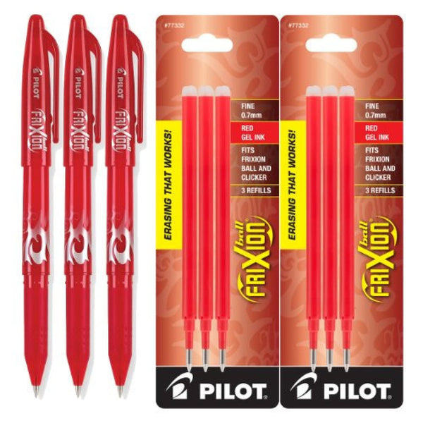 Pilot Frixion Erasable Gel Ink Pens with Bonus Refills - Fine Point 0.7mm - Pack of 3 Gel Pen