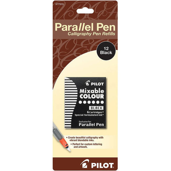 Pilot Parallel Ink Cartridges in Black - Pack of 12 Fountain Pen Cartridges