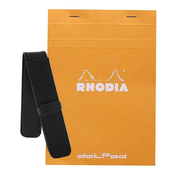 Rhodia Staplebound Graph Paper Notepad in Orange - 6 x 8 1/4 with Single Pen Pouch Gift Set