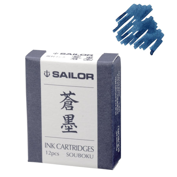Sailor Ink Cartridges in Souboku Deep Blue - Pack of 12 Fountain Pen Cartridges