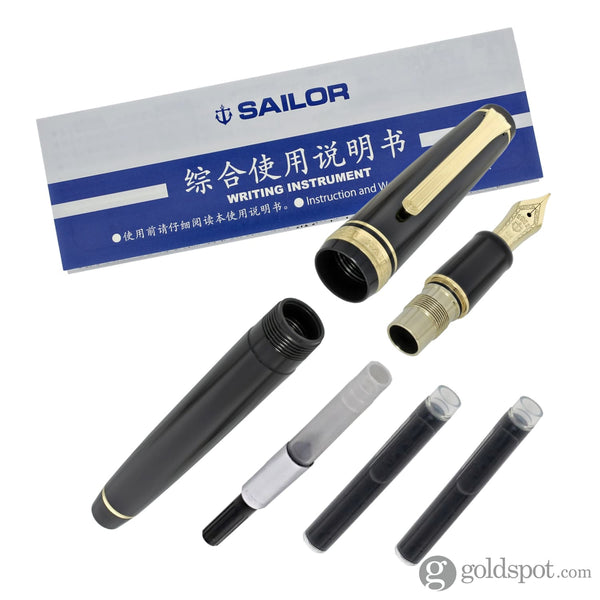 Sailor Pro Gear Slim Fountain Pen in Black with Gold Trim - 14K Gold Fountain Pen