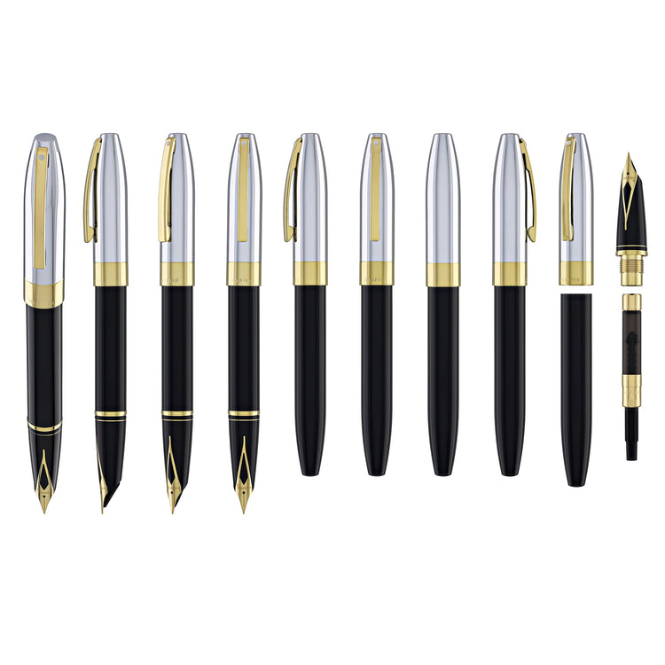 Sheaffer Legacy Fountain Pen in Black Lacquer with Chrome Cap 14kt Gold PVD