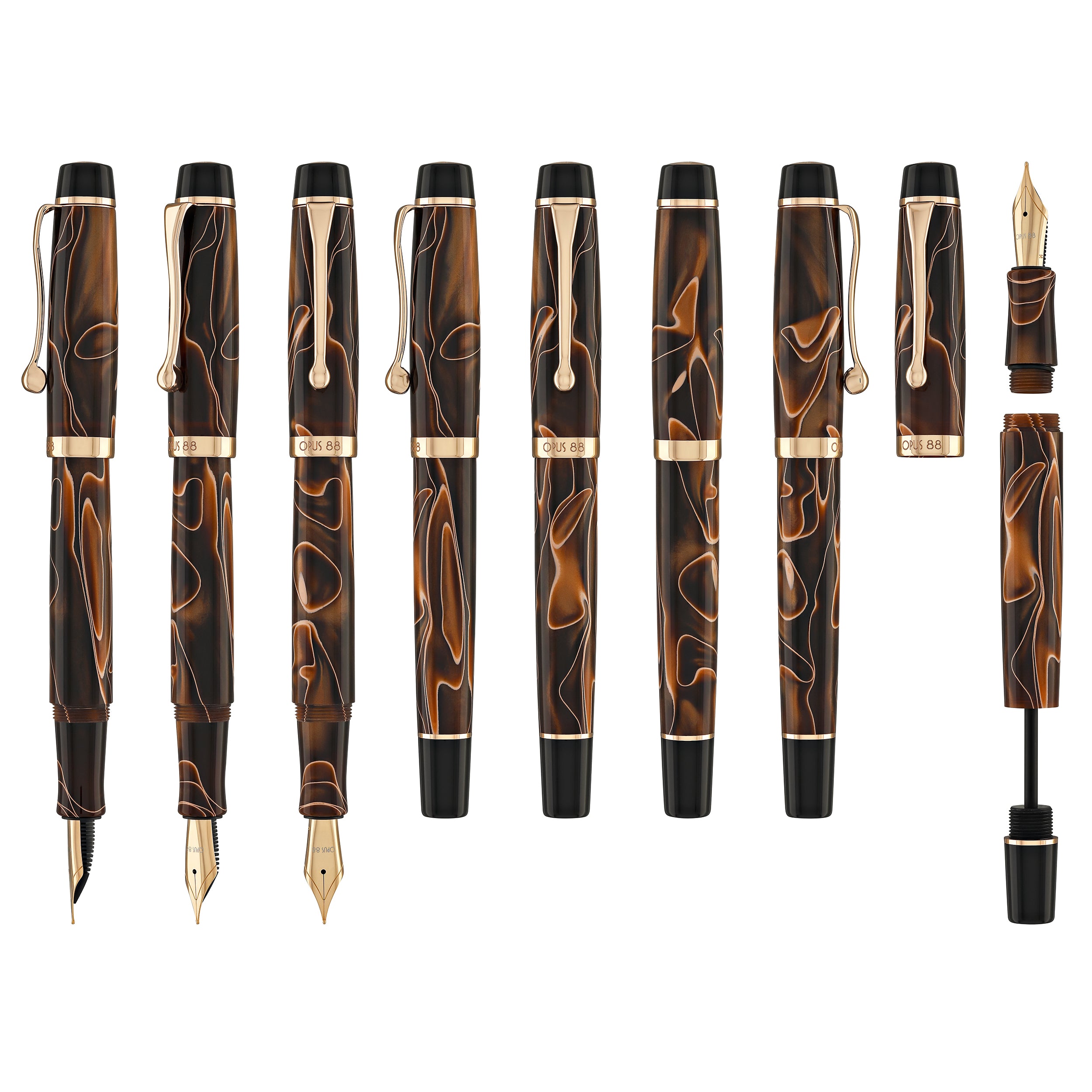 Opus 88 Harmony Fountain Pen in Brown with Rose Gold - Goldspot Pens