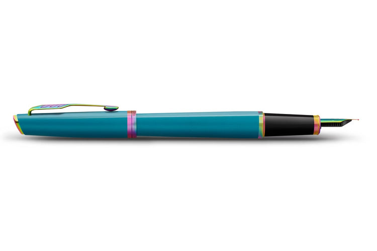 Parker Meridian Fountain Pen in Teal Lacquer with Rainbow Trim