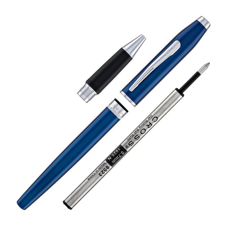 Cross Foundry Rollerball Pen in Glossy Translucent Blue Lacquer with Polished Chrome Appointments