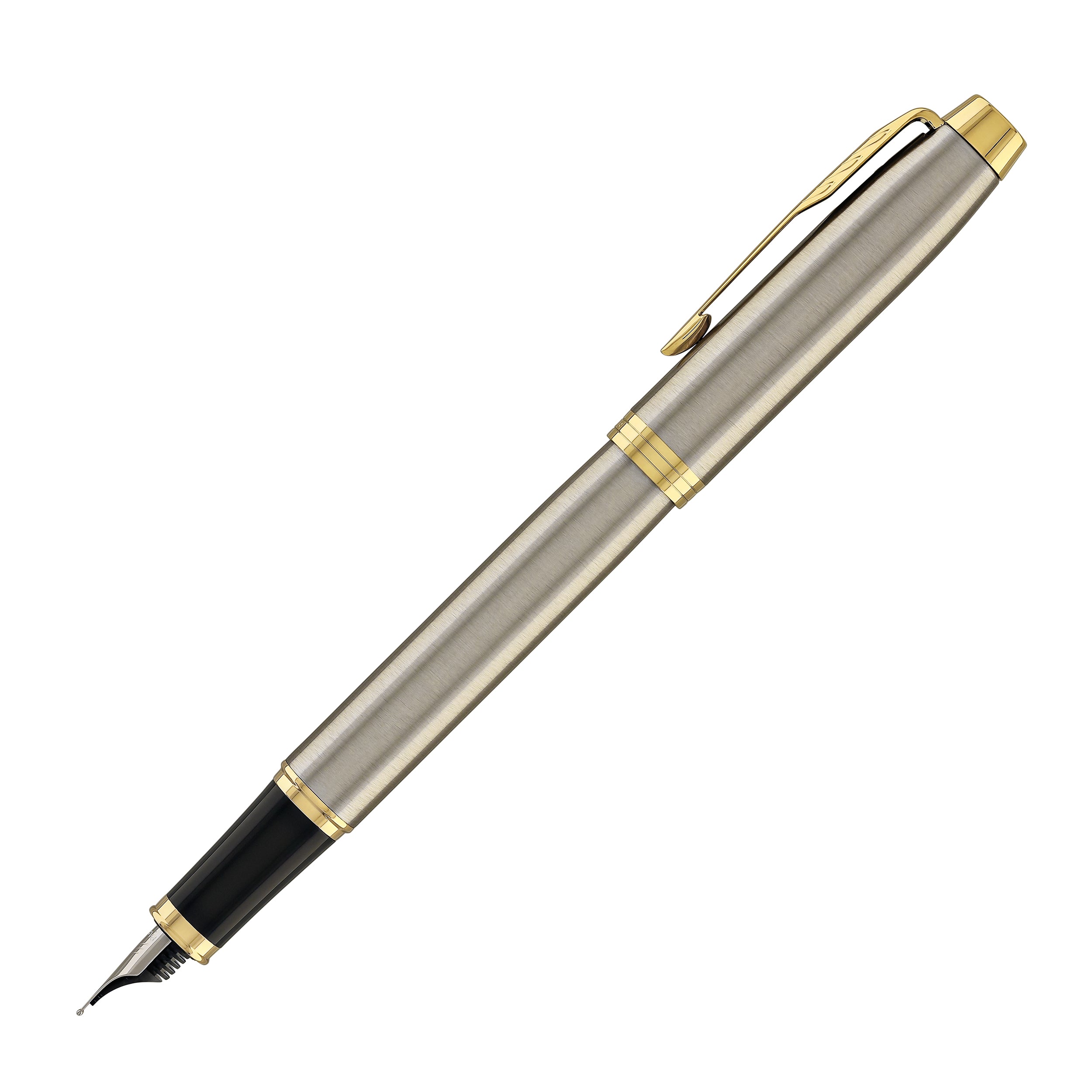 Parker IM Fountain Pen in Brushed Metal with Gold Trim - Fine