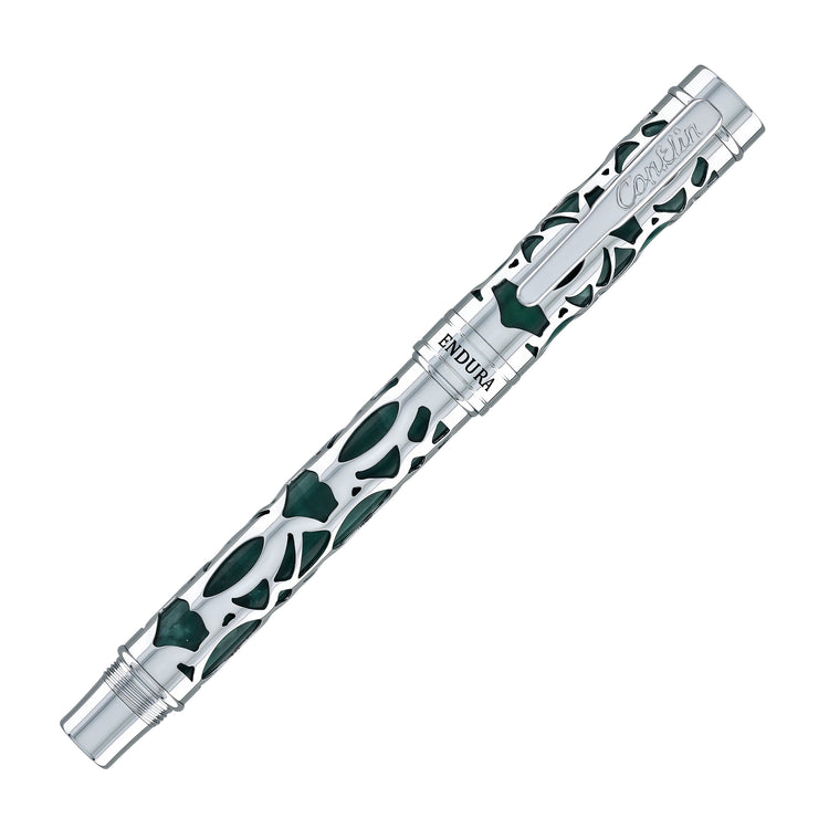 Conklin Endura Deco Crest Fountain Pen in Green with Chrome Trim