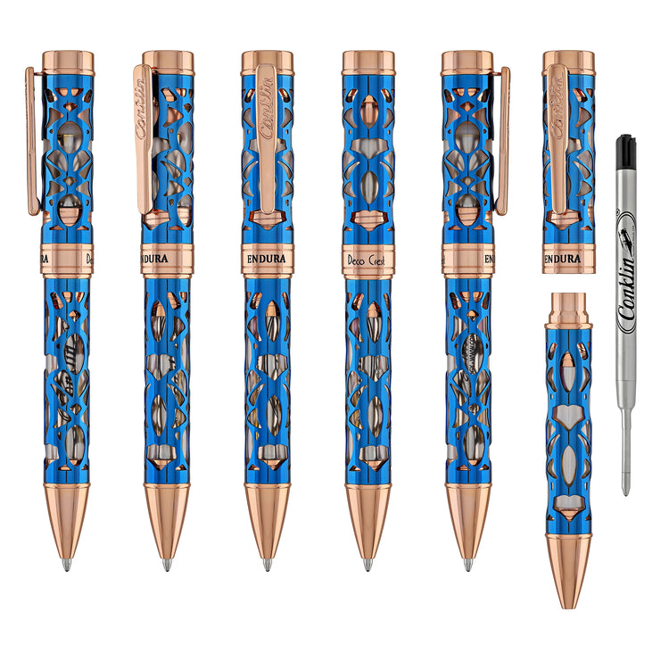 Conklin Endura Deco Crest Ballpoint Pen in Demo Blue with Rosegold Trim - CLO