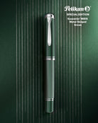 Pelikan Souveran M815 Fountain Pen in Metal Striped Green with Silver Trim - 18K Gold Special Edition