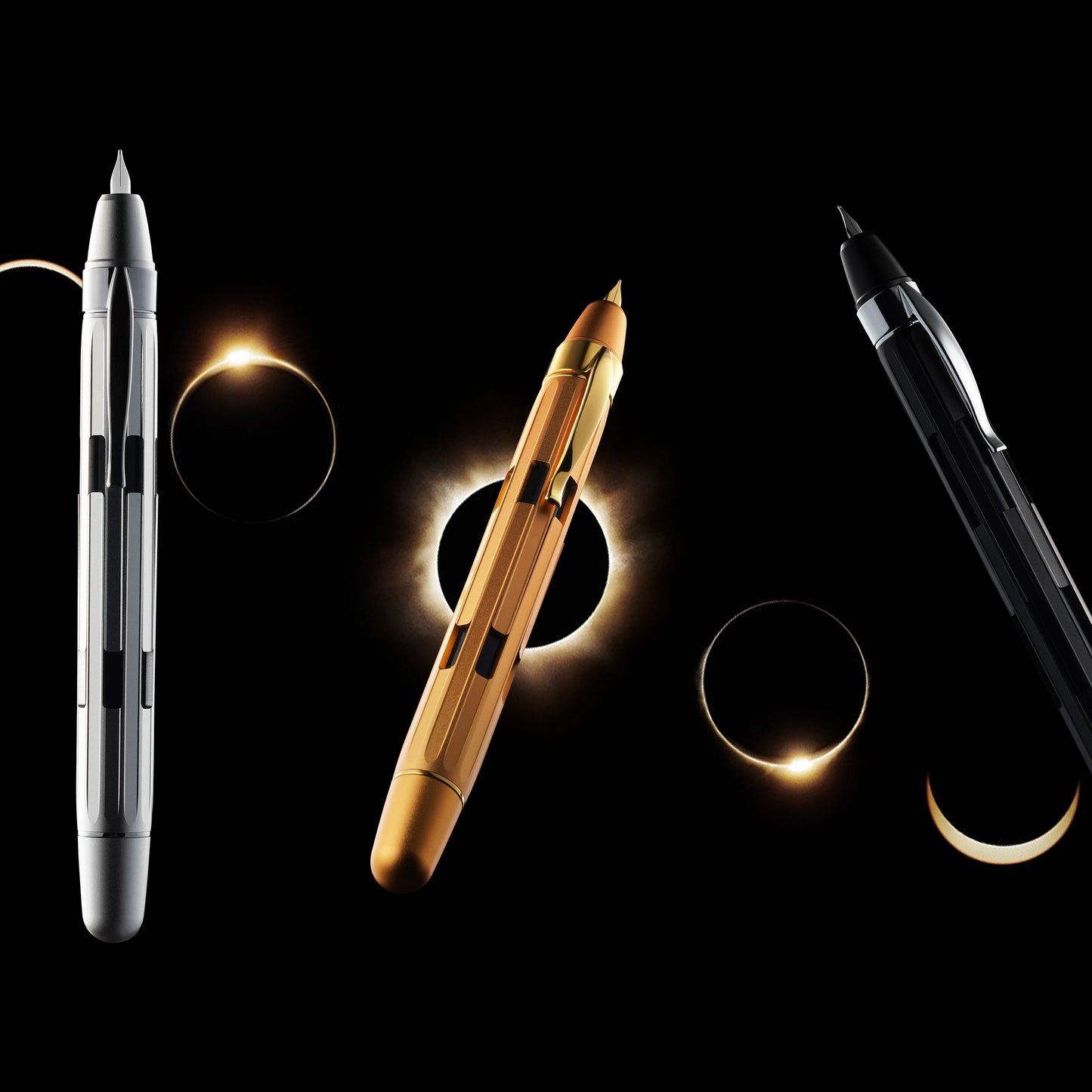 Nahvalur Eclipse Retractable Fountain Pen in Black with Silver Trim Fountain Pen