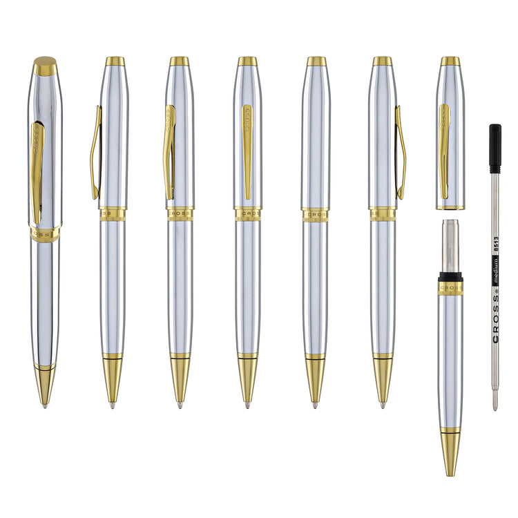 Cross Foundry Ballpoint Pen in Polished Chrome with PVD Gold Appointments