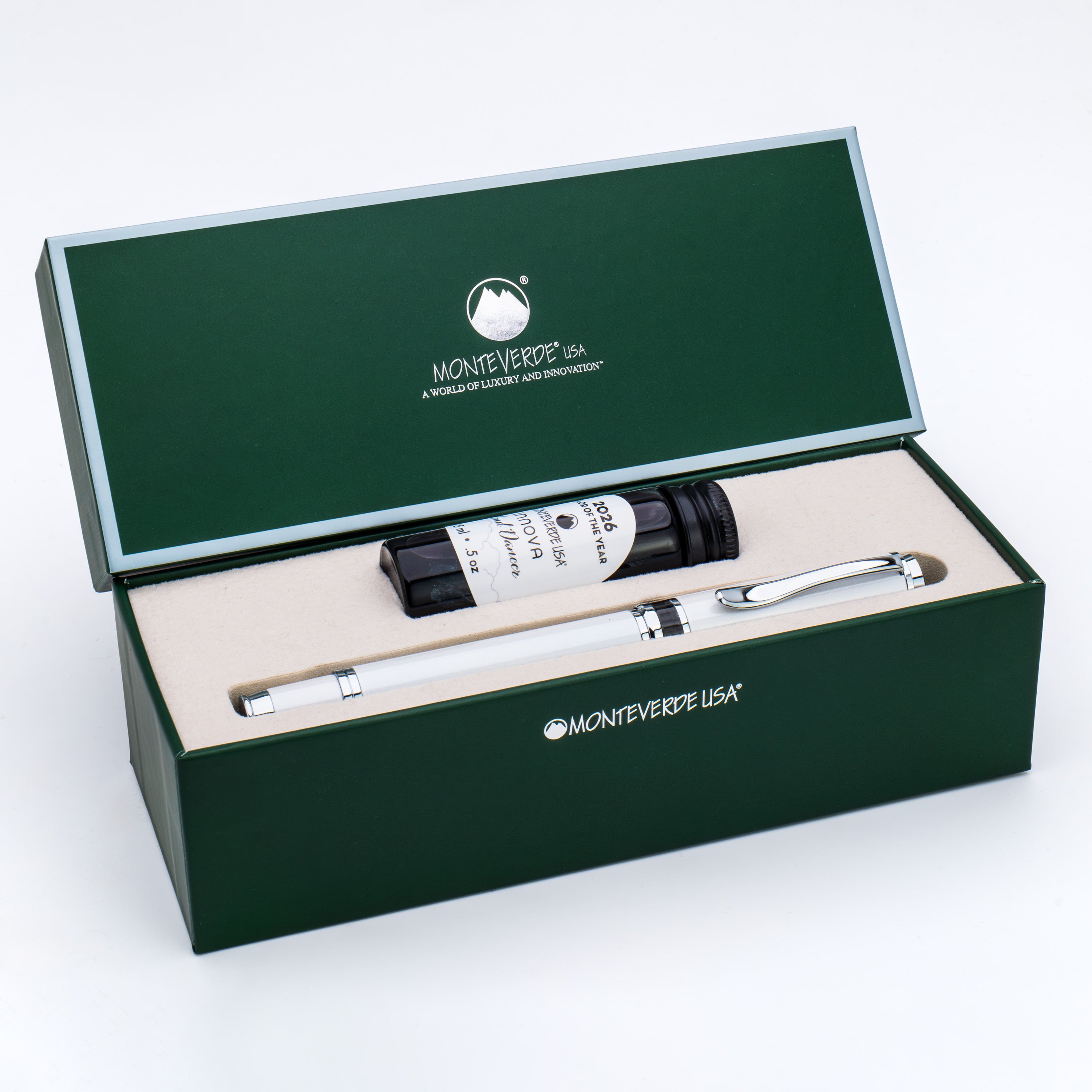 Monteverde Innova Fountain Pen in 2026 Cloud Dancer in Chrome Trim