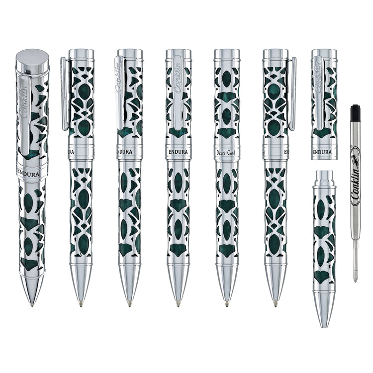 Conklin Endura Deco Crest Ballpoint Pen in Green with Chrome Trim