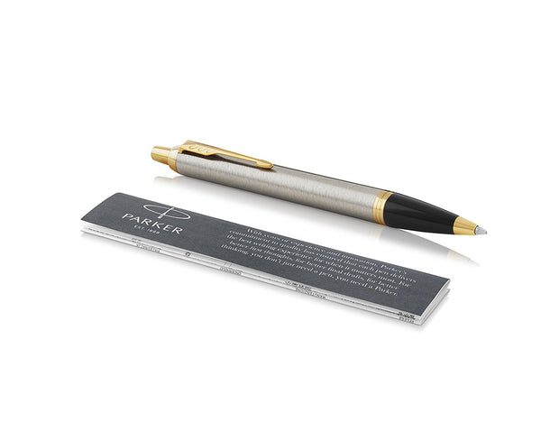 Parker IM Ballpoint Pen in Brushed Metal Gold Trim Ballpoint Pens