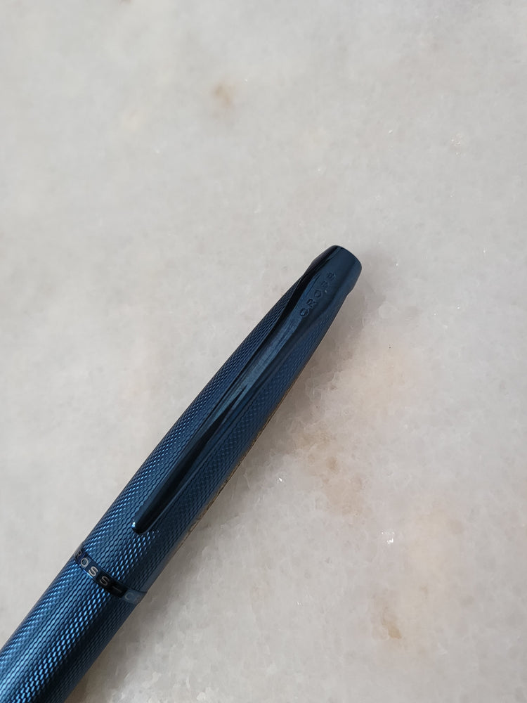 Misfit Item 0054 Cross ATX Ballpoint Pen in Sandblasted Dark Blue PVD with Etched Diamond Pattern
