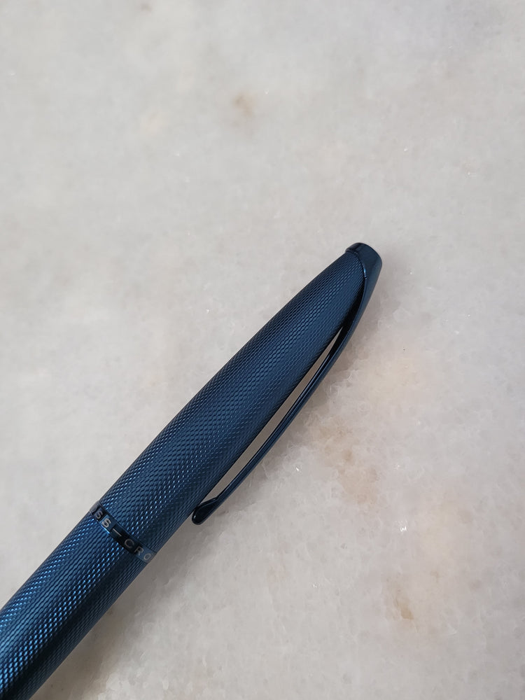Misfit Item 0054 Cross ATX Ballpoint Pen in Sandblasted Dark Blue PVD with Etched Diamond Pattern