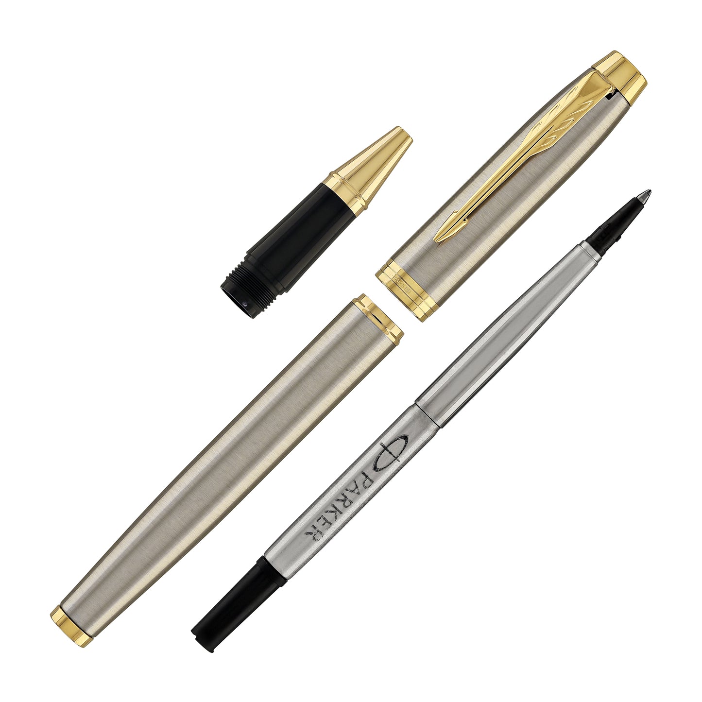 Parker IM Rollerball Pen in Brushed Metal with Gold Trim