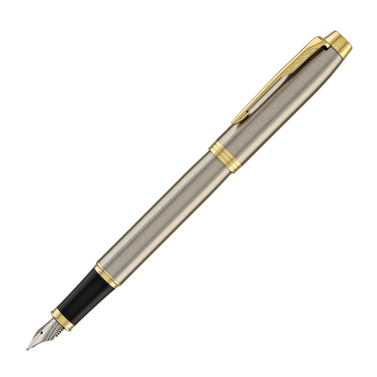 Parker IM Fountain Pen in Brushed Metal with Gold Trim - Fine Point
