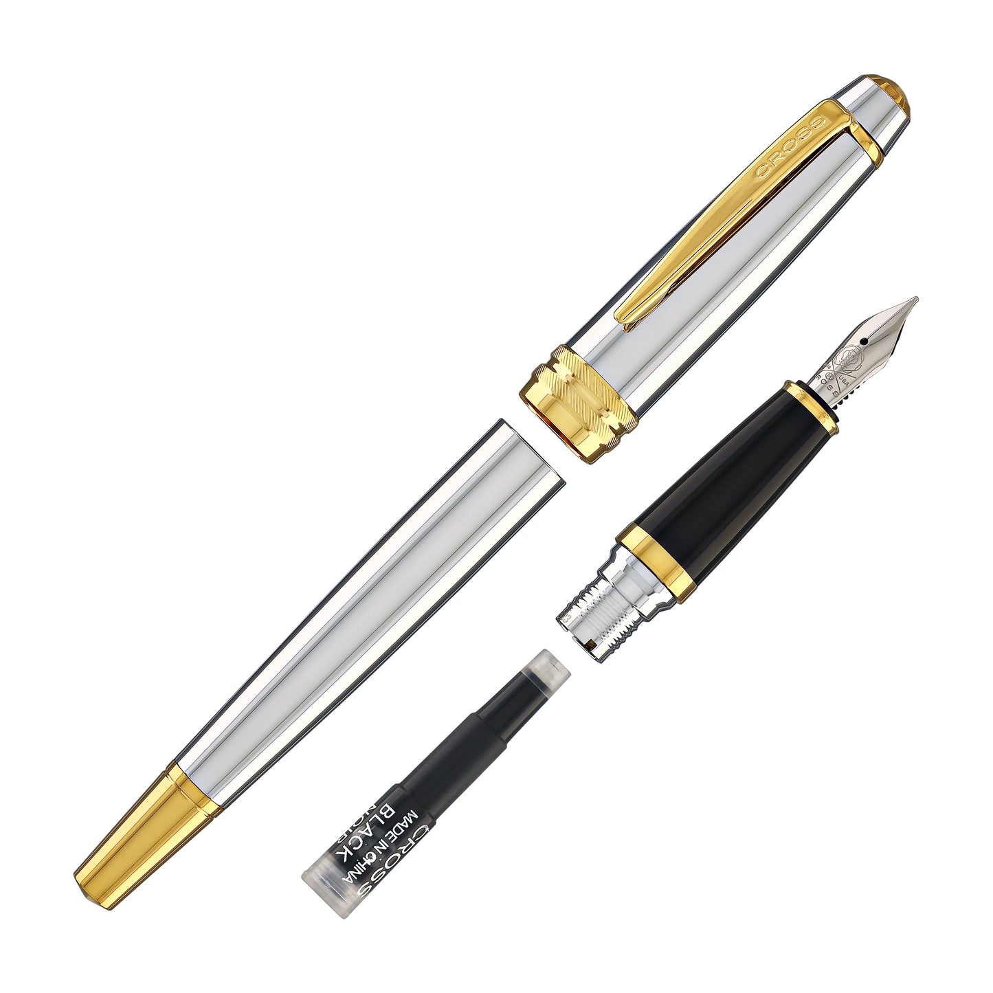 Cross Bailey Fountain Pen in Medalist Chrome with Gold Trim - Medium Point